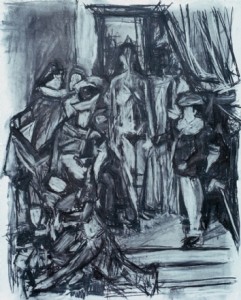 My model and Mannequins, 1991, charcoal, 42 x 34 inches.