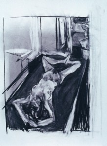 Upside Down, 1992, charcoal on paper, 30 x 22 inches.